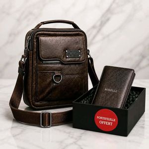 Sac A Bandoulière Pour Homme+ portefeuille offert-MARRON