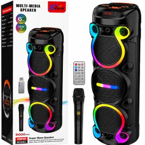 Enceinte Bluetooth Portable Sing-ZQS6302, 75 W (25 W × 3), 3 Haut-Parleurs 6,5", LED RGB, Batterie 5000 mAh, Microphone Sans Fil et Télécommande – Enceinte Karaoké Super Bass