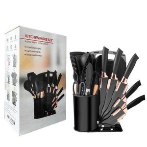 Sonifer Set de Cuisine 19 Pièces SF-1189 - Silicone Alimentaire & Inox - Bloc Inclus