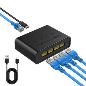 Switch Réseau Splitter Ethernet 1 vers 4 - Répartiteur Multi-Ports RJ45 Haute Vitesse 1000 Mbps - Alimentation USB-C, Gigabit, Plug & Play, Noir