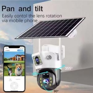 Caméra solaire 4K 8MP, batterie WIFI, double objectif, double écran, moniteur PTZ, détection PIR, sécurité CCTV, caméra de surveillance IP étanche    
