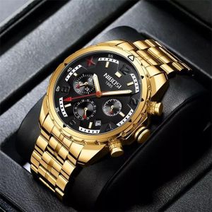 Nibosi Montre Homme De Luxe En Acier Inoxydable Modèle 2023- Idéal Pour Le Business- Or BN