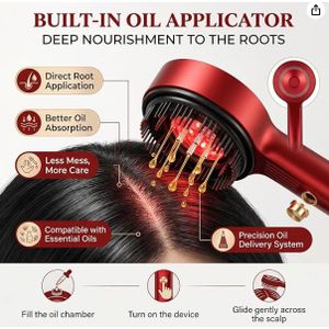 Peigne de Massage Magnétique et Applicateur d'Huile Capillaire avec Thérapie par Lumière Rouge
