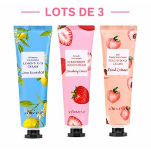 KORMESIC Lot de 3 Crèmes Mains Hydratantes Citron, Fraise & Pêche – Soin Quotidien des Mains