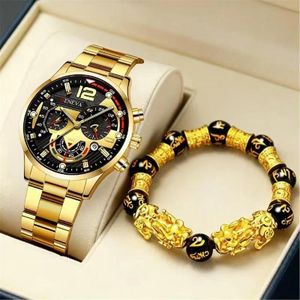 Nouvel ensemble de montre et de bracelet pour hommes de luxe de haut de gamme - Ensemble de 2 pièces. Résistant à l'eau et polyvalent. Le cadeau idéal pour les anniversaires et les fêtes de votre petit ami.