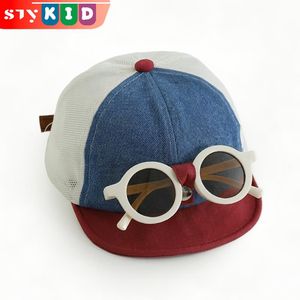 STY Toddlers 2-en-1 casquette & lunettes de soleil Color-Block casquette de Baseball monture ronde lunettes de soleil