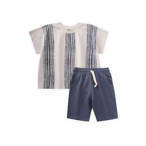 Cigit Ensemble Enfant Garçon t-shirt rayé oversize - Écru bleu marine