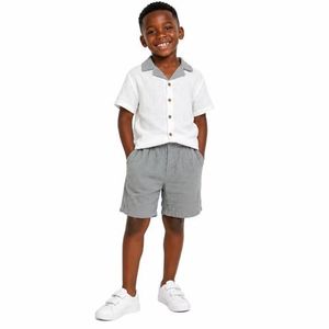 Ensemble garçon chemise et culotte en lin – 6 à 9 ans - Gris/Blanc
