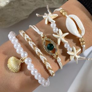 Lot de 5 Bracelets Bohème Plage Blancs pour Femmes