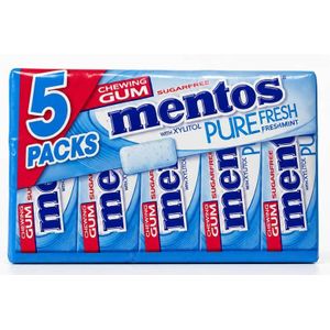 Chewin Gum:  5 Paquets de 10 Dragées Mentos PureFfresh Parfum Menthe Forte sans sucre.