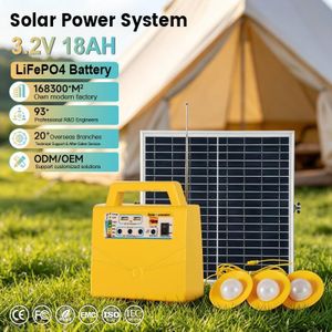 Kit Générateur Solaire Portatif 20W 3200 Lumens – Panneau Solaire Polycristallin 18W + Batterie LiFePO4 + 3 Ampoules LED & Station de Recharge Téléphone Pour Maison, Camping & Urgence
