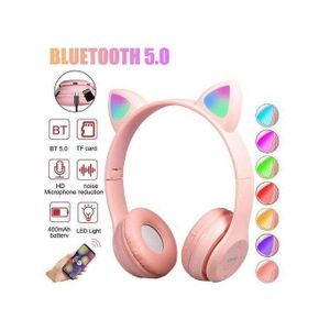 Casque Enfant P47M Rose, Casque Bluetooth, Casque Lumineux - Casque Oreilles Chat
