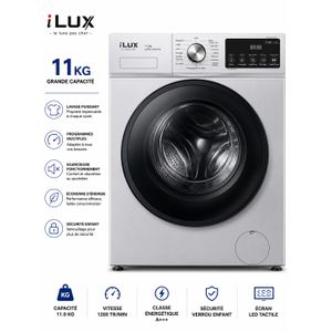 Ilux Machine à Laver 11kg LXFW-11121S - Gris - Garantie 6 Mois