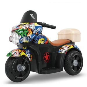 Moto Électrique Enfant 3 Roues – Design Graffiti – Rechargeable – Avec Coffre Arrière de 1 à 3 ans 