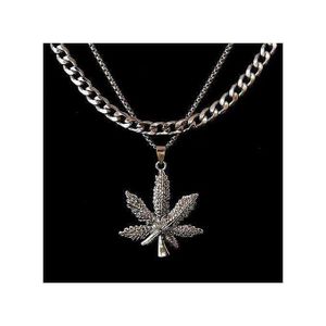 Collier Chaîne Cubaine + Feuille Pendentifs Mode Hommes