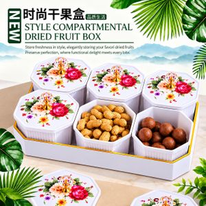 Boîtes à Fruits Secs 6 Pièces avec Plateau de Rangement, Pots à Bonbons Floraux avec Couvercles, Organisateur de Noix, Chocolats, Biscuits et Confiseries pour Cuisine et Table