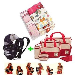  Kit maternité   Sac 5 En 1 Bleu Plus Kangourou 6 Positions + Ensemble 3 Grenouillère + 3 Barboteuse + 4 Chausson HB