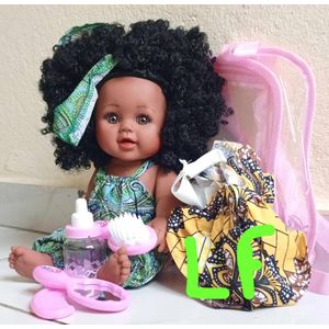 Poupée Africaine + Accessoires+ Tenue De Rechange+ Sac à Dos