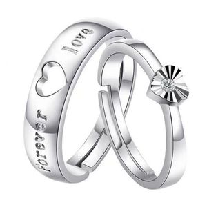 2Pcs/Set Couple Bagues Argent Ajustable Hommes Et Femmes Bagues-05-Argent