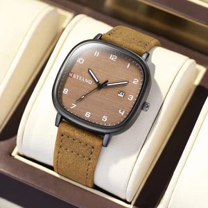 Montre Mstianq pour Homme & Femme -Bracelet en Similicuir Marron.