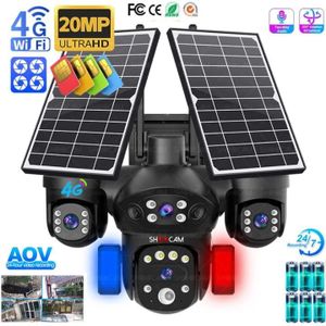 Caméra de surveillance solaire HI Easy AOV à quatre objectifs, 4 cadres, 2 panneaux solaires, 20MP, détection IA, version européenne 4G, batterie 16000mAh