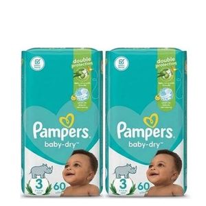 Pampers 120 Couches : Lot De 2 Baby Dry Midi Taille 3 - 60 Couches