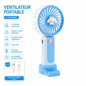 Ventilateur Portable Rechargeable – 3 Vitesses avec Support Téléphone