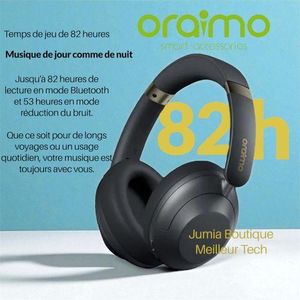 Oraimo Oraimo Casque BoomPop Pro ANC 82h Noir - Réduction Bruit - Appel HD - Puissante Bass pro