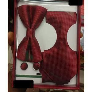 Coffret Accessoires Cravate + Pince + Nœud Papillon + Pochette + Bouton De Manchettes - ROUGE BORDEAUX