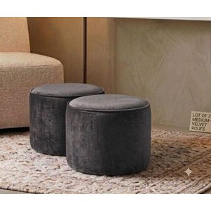 SIMO Lot de 2 Poufs Ronds en daim Premium Gris