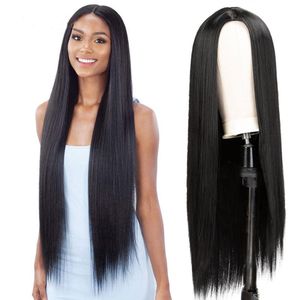 Perruque noire longue et droite, couvre-chef pour dames, perruque en soie haute température, couvre-chef en fibre chimique