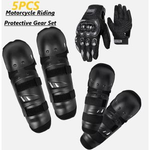 5 pièces genouillères protectrices, protections de course automobile avec gants vêtements gants moto pleins doigts gants antidérapants vêtements gants d'entraînement tactiques, protecteur de coude et genou pour courses de moto