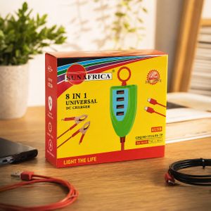 Chargeur Universel DC 8 en 1 SUNAFRICA – Pinces Crocodile Batterie, 4 Ports USB & Connecteurs Type-C / Micro-USB