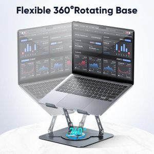 Support Ordinateur Portable Réglable Rotatif – Métal Pliable Pour Bureau Avec Porte-téléphone
