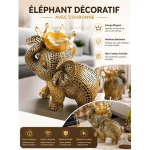 Statue Éléphant Décorative Dorée avec Couronne – Sculpture Luxe pour Maison