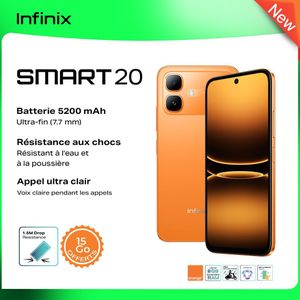 Infinix Smart 20 - 64Go + 4 Go - 6.78''- 8 MP - 5200 mAh - Orange - 12 Mois Garantie