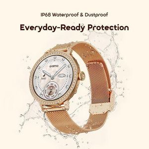 Oraimo Watch Muse 2 Montre Connectée Appel HD Ecran AMOLED 1,32 Saumon - Montre Femme Design Diamant - Suivie Santé Et Loisir - 2 Bracelets