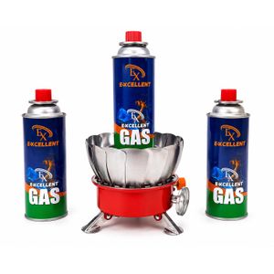 Réchaud à gaz portable de camping + 3 cartouches de gaz Excellent Gas