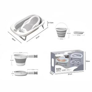 Chic ensemble de bain pour bébé, 4 pièces baignoire pliable avec thermomètre pour laver bébé