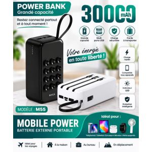 Power Bank 30000mAh – Batterie Externe avec Câbles Intégrés
