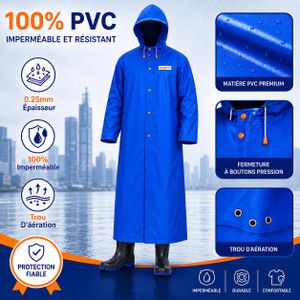 WADFOW Imperméable Long PVC 100 % Étanche 0,25 mm avec Capuche Ajustable et Trous d’Aération – Manteau de Pluie Résistant pour Agriculture, Chantier et Travaux Extérieurs