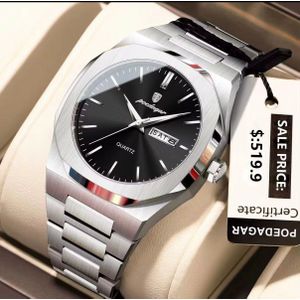 POEDAGAR Montre De Luxe Etanche Homme Avec Bracelets en Acier Inoxydable - Argent Fond Noir