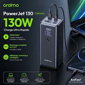Oraimo Power-Jet 130W- 27600MAH Batterie Externe Pour Ordinateur Portable- Charge Rapide 130W- Affichage Numérique Intelligent
