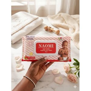 Naomi Lingettes Bébé  Rose – Hydratation Intense et Haute Tolérance Visage & Corps – Paquet de 72 Lingettes