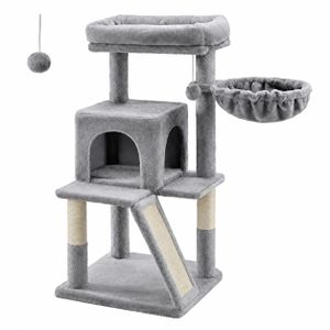 LASA Arbre à chat avec grande plateforme et poteaux à griffer – Gris