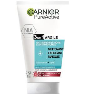 GARNIER Pure Active - Nettoyant 3-En-1 Argile - Nettoyant, Exfoliant & Masque - Anti-Imperfections & Anti-Marques - Niacinamide & Argile - Vegan & Cruelty Free - Peaux Mixtes à Grasses - 150 ml