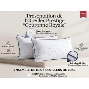 Pack de 2 Oreillers de Rêve couronne royale   - Confort Premium (Ferme & Moelleux) - Anti-Acarien