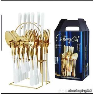 En Acier Inoxydable, 24 Pièces, Couteau, Fourchette, Cuillère, Avec Support, Steak Occidental, Service De Table