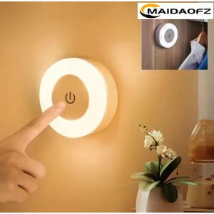 MAIDAOFZ Lot de 2 lampes de nuit LED à trois couleurs économes en énergie avec capteur tactile, lampe murale magnétique rechargeable par USB, lampe de nuit circulaire portable pour chambres et couloirs.-