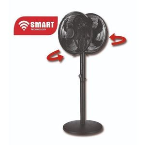 SMART TECHNOLOGY Ventilateur sur Pied Double Tête 16’’ STV-D1655TRC – Noir – 5 Pales – Télécommande – 3 Vitesses – 120W – Avec 24 Mois